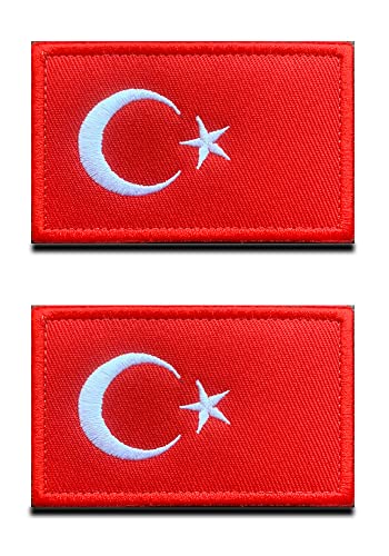 Zcketo 2 PCS Republic of Türkiye Patch Hook and Loop Embroidered Turkey Turkish Flag National Emblem Patch for Football Billiards Clothes Jersey Backpack Caps Travel Tactical