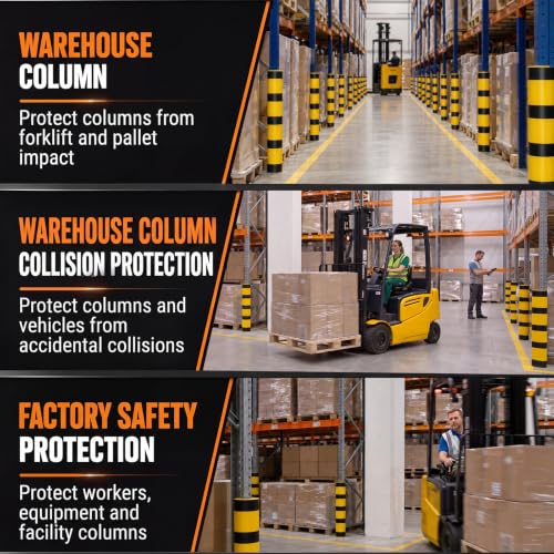 Image of Forklift Column Protector 4-Pack - 23.6 inch x 4.72 inch Warehouse Rack Safety Guard for 80-100mm Posts - High Visibility Impact Protection for Industrial Warehouse & Parking Garage