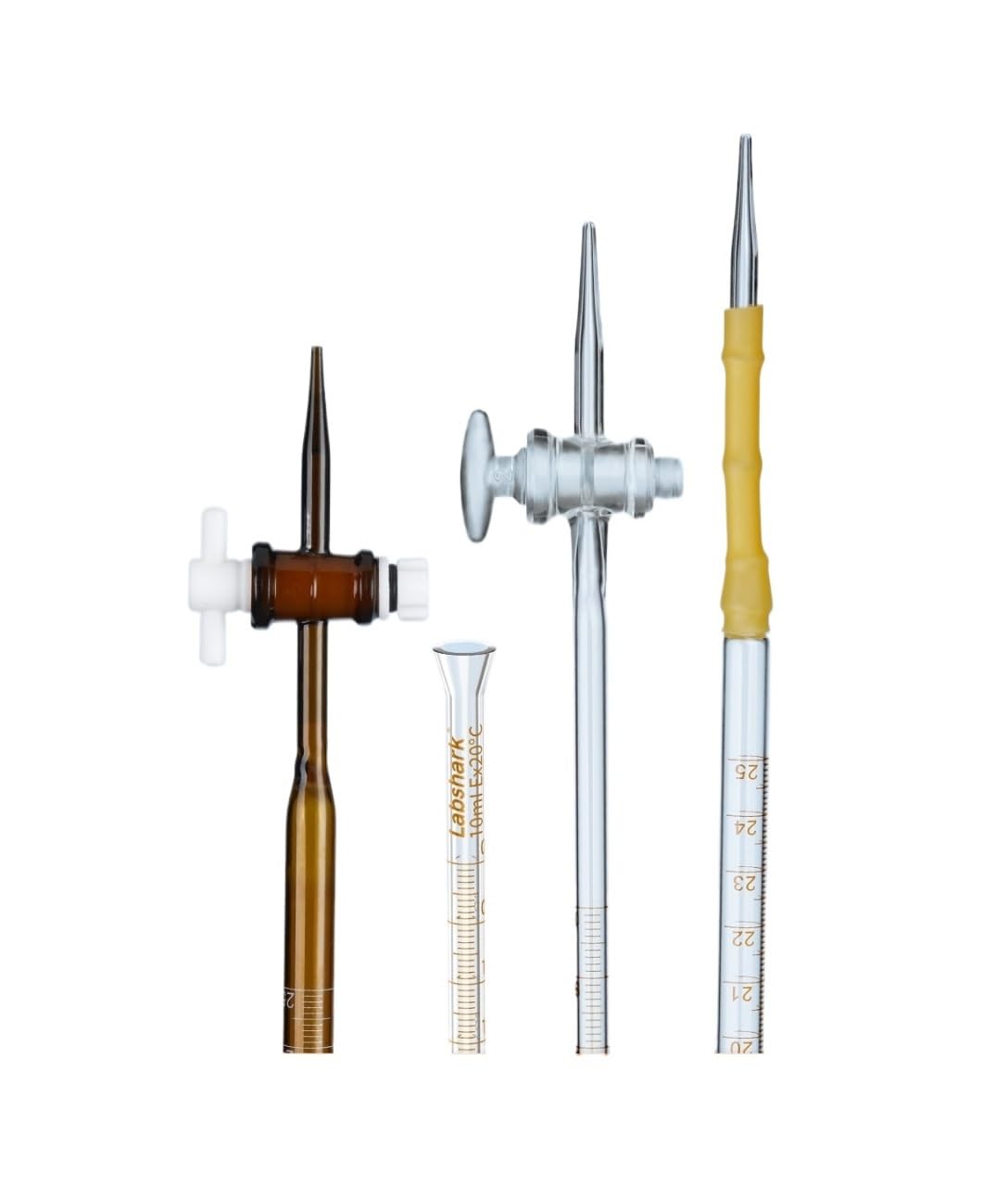 Bureta de Vidrio Clase A - Borosilicato 3.3 con Llave PTFE para Valoración Ácido/Alcalino, 10ml 25ml 50ml claro/ámbar(Brown PTFE 50mL)