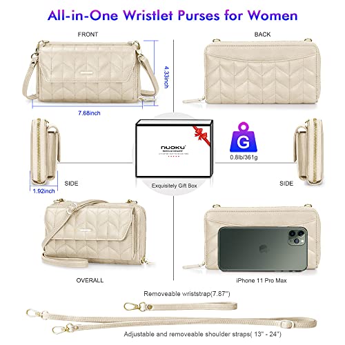 Image of nuoku RFID Blocking Wristlet Wallet for Women, Zip-Around Crossbody Clutch with 2 Removable Straps