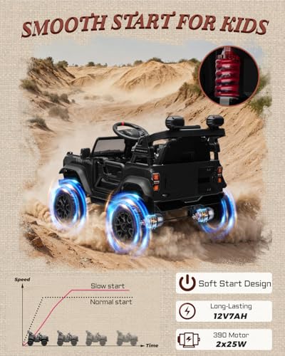 Image of First Ride On 12V Ride on Toys for Kids, Licensed Ford Bronco Raptor Children Electric Vehicles, Toddler Battery Powered Car with Double Doors, 3 Point Safety Belt, Led Lights (12V, Black)