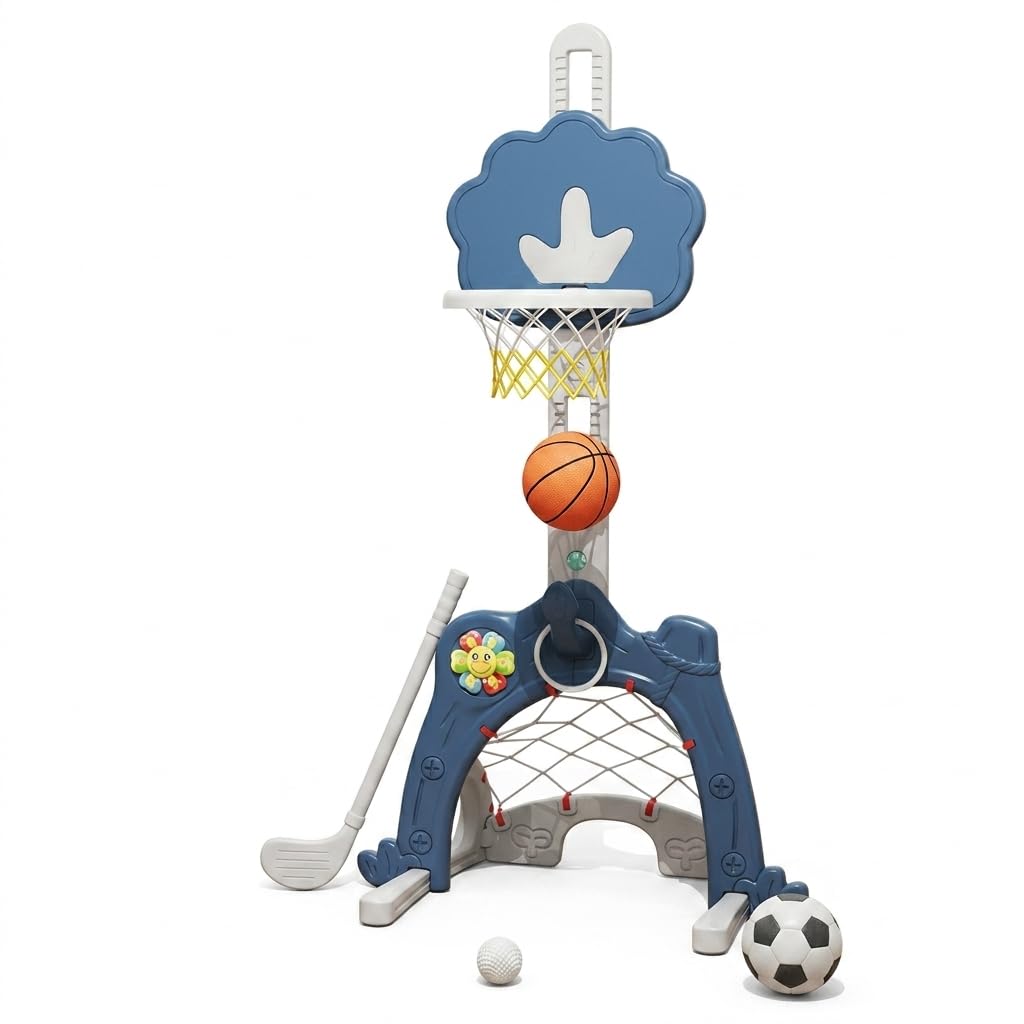 Canasta Baloncesto Infantil, Centro Actividades Deportes Niños, Juego Baloncesto Golf 2 en 1, Infantil, Azul Calcita