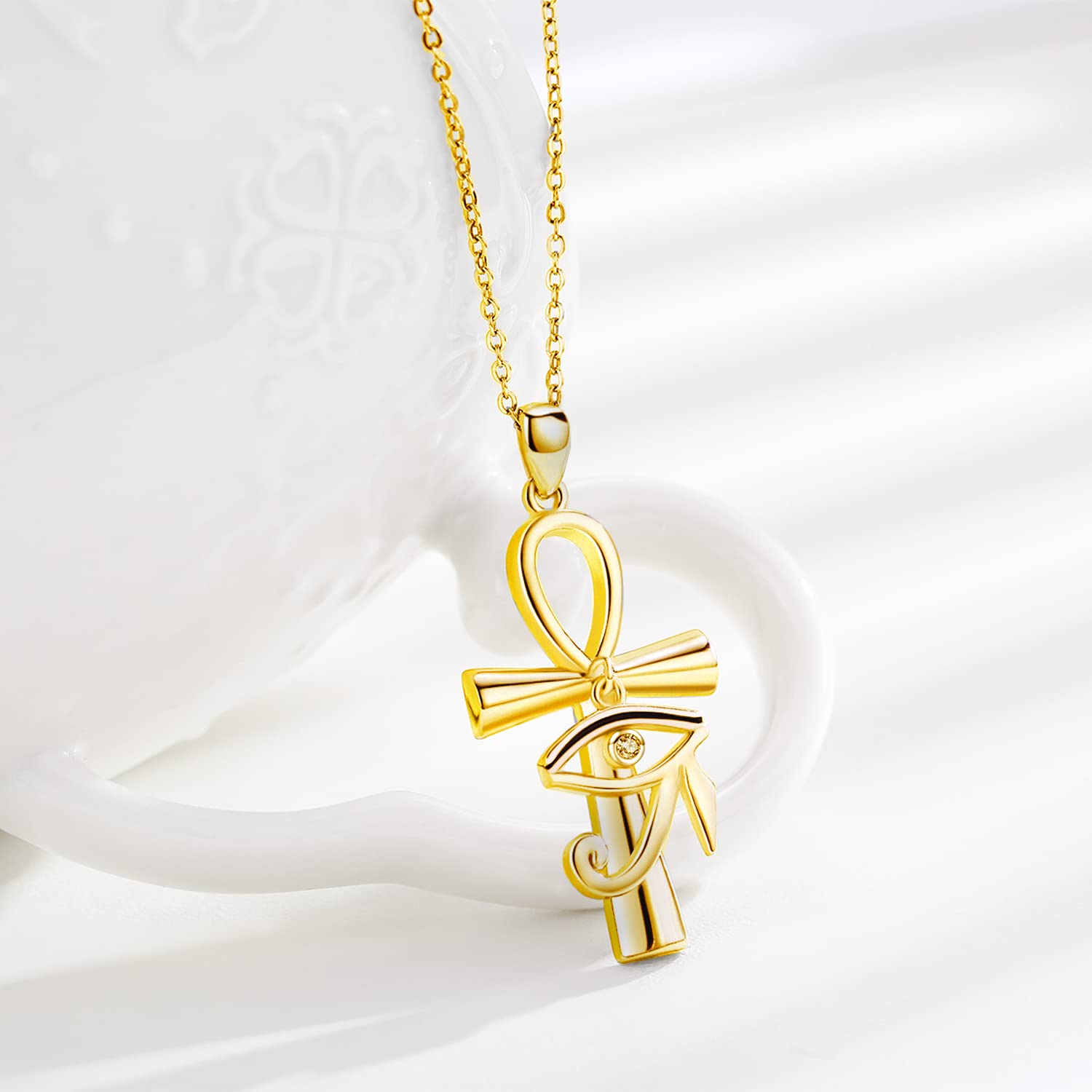 Midir&Etain Ankh Kette Daman Halskette 925 Sterling Silber Auge des Horus Anhänger Halskette Ankh Kreuz Schutz Halskette Ägyptischer Schmuck Geschenke für Frauen Mutter