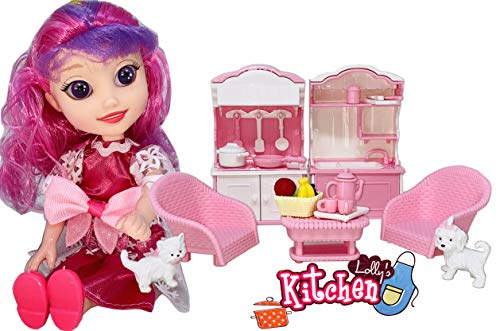 Image of Tickles Baby Girl's Prime Playing Doll with Small Size Kitchen Play Set with 1 Tiny Puppy and Cat, Furniture, Accessories Dolls for 2 Year+ Birthday Gifts (Color: Pink)
