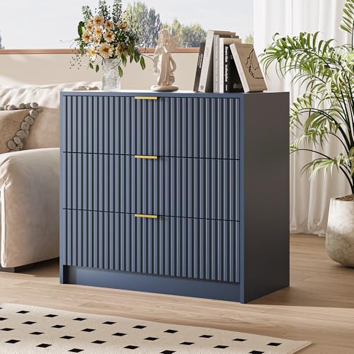 Image of MAISONARIA Fluted Dresser for Bedroom, 32 Inch Wide Nightstand with Large Drawer, 3 Drawer End Table for Bedroom, Living Rooms, Offices, and Entryways, Navy Blue