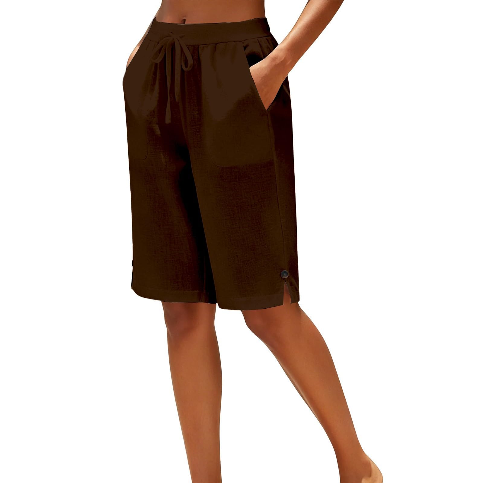Generico Pantalon thermique pour femme en coton et lin avec taille élastique et fente latérale, coupe décontractée et confortable, idéal pour les voyages et les vacances