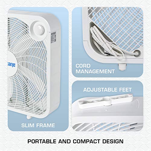 Hurricane Box Fan - 20 Inch, Classic Series, Floor Fan With 3 Energy Efficient Speed Settings, Compact Design, Lightweight - Etl Listed, White #TOP4
