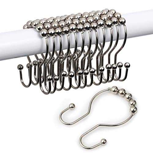Shower Curtain Hooks, Goowin Shower Curtain Rings, Rust-Resistant Metal Double Glide Shower Curtain Hooks for Curtain, Shower Curtain & Liner, Set of 12 (Nickel)