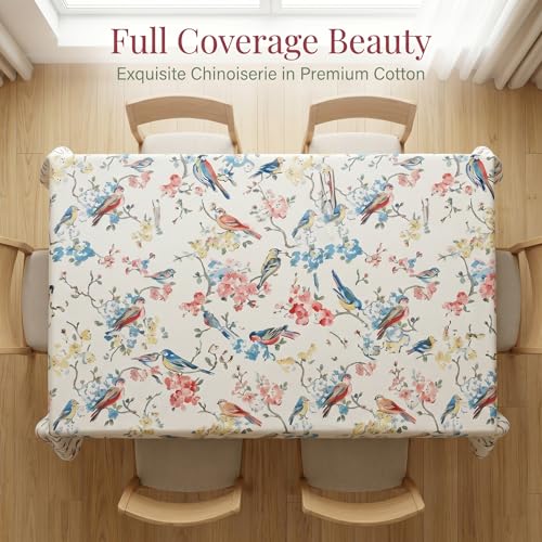 Image of BSB HOME 300 TC Table Cover for 6 Seater Dining Table, Premium Soft Washable Wrinkle & Fade Resistant Table Cloth for Home Kitchen Dining Room Decor, 90 x 60 Inches (228 x 152 cm) - Alabaster Cream
