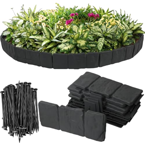 Landscape Edging 20pcs, 4 Inch Tall Faux Stone Edging, Plastic