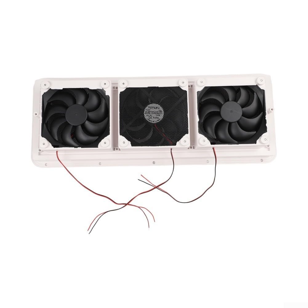 Ventola di ventilazione per frigorifero, 12 V, con griglia, triplo scarico per raffreddamento, montaggio laterale, alloggiamento in ABS bianco, per camper, roulotte, barche, 479 x 189 mm