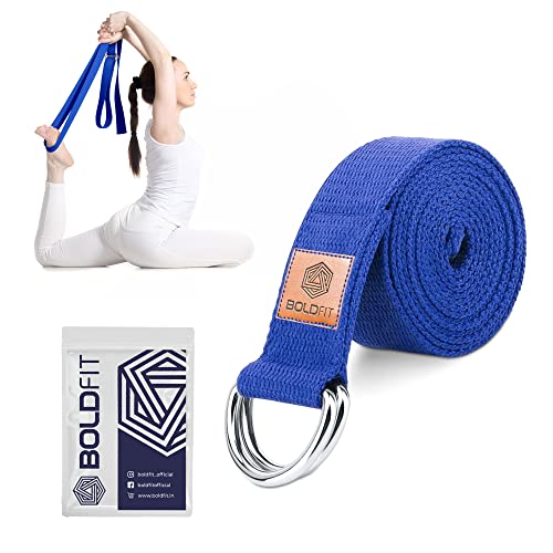 Boldfit Yoga Belt for Women and Men - Yoga Strap for Stretching with Extra Safe Adjustable D-Ring Buckle - Durable and Comfy Texture - Perfect for Your Yoga Session - 6 Feet, Blue