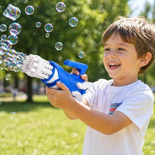 Image of Toyshine 8-Hole Space Shuttle Bubble Gun | Electric Gatling Bubble Machine with Bottle & Scoop | Automatic Bubble Blaster for Kids, Outdoor & Indoor Play