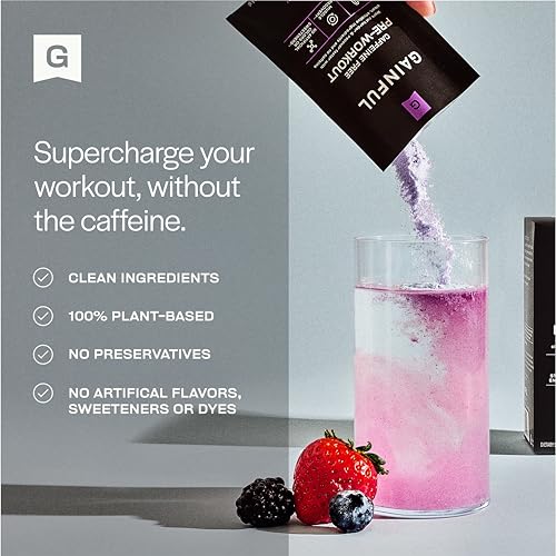 Image of Gainful Pre Workout Powder with Creatine, Caffeine Free Clean Energy, L Citrulline and Beta Alanine for Endurance, BCAA Blend for Muscle Recovery, Vegan, Non GMO, Wild Berry, 10 Servings