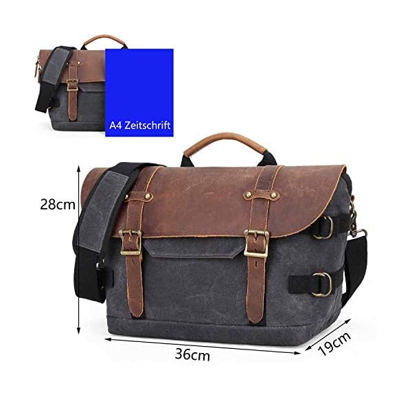 Neuleben Wasserdicht Kameratasche Fototasche aus gewachstem Canvas Leder Vintage Umhängetasche Messenger Bag für DSLR Kamera Zwei Objektive (Dunkelgrau) – Bild 3