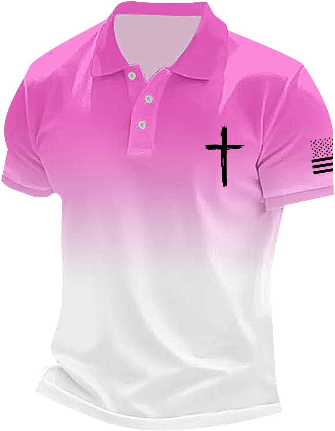 Mens Polo Shirts Short Sleeve Independence Day Print Basic Style Polo Shirts for Men AdultBreathable Polos Tshirts Patriotic Casual & Outdoor Tee (Pink, L)