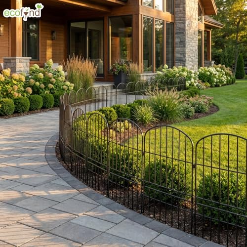 Image of ecofynd (2.3ft H X 5.2ft L) Decorative Garden Fence, 5 Pack Dig Fence Animal Barrier for Dog, Arched Flower Bed Edging, Wire Border Panel for Dogs, Rabbits, Landscape Patio Yard Outdoor Decor, GF7
