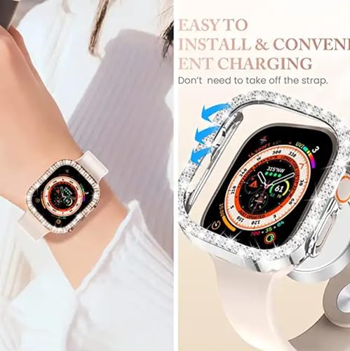 Image of AMiRiTE ADS144 Bling Diamond Rhinestone Ony Bumper Watch Case Cover Without Glass Compatible with Apple iWatch Series 49mm Ultra /Ultra 2 (49MM [ Bling CASE Combo Pack of 2 ], Rose Pink & Rose Gold)