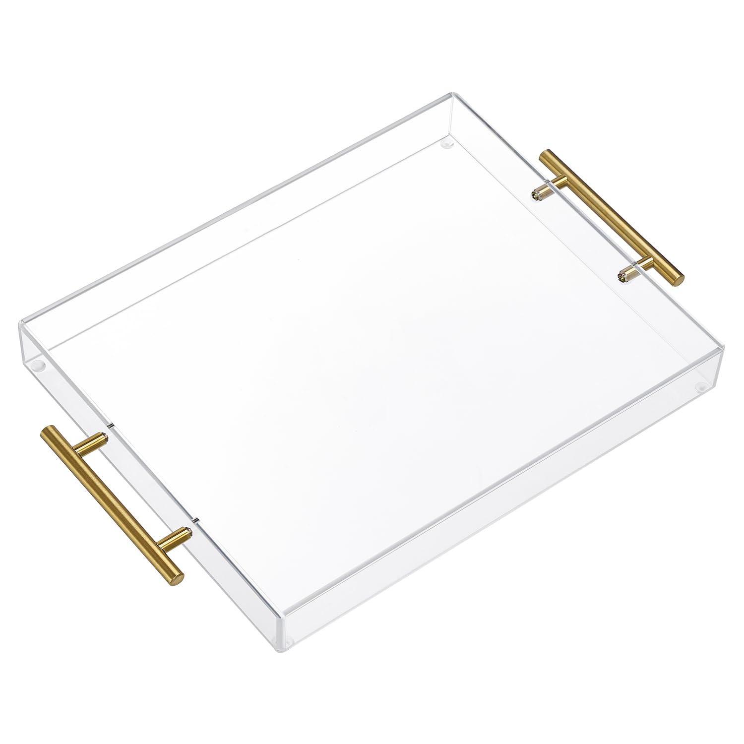 Bandeja de acrílico con Mango de Oro, Bandeja de Cocina, Bandeja de Servicio, Bandeja de Desayuno, Mesa de café, Mesa de café, Bandeja Decorativa (36cm x 28cm x 5cm)