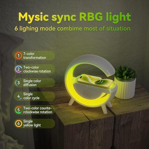 Image of G-Shape LED Lamp with Bluetooth Speaker & Wireless Charging - 3-in-1 RGB Night Light with Touch Control, Alarm Clock, and Fast Phone Charging for Bedroom, Office, or Gifts
