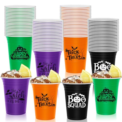 AnyDesign 48Pcs Halloween Plastic Cups 16oz Orange Black Purple G...