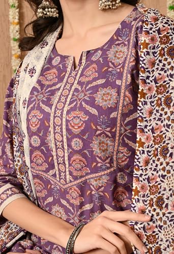 Image of Amazon Brand - Tavasya Women Cotton Anarkali Kurta Pant Dupatta Set | Printed Ethnic Suit Set | Flared Anarkali Kurta with Pant & Dupatta | Festive & Casual Wear