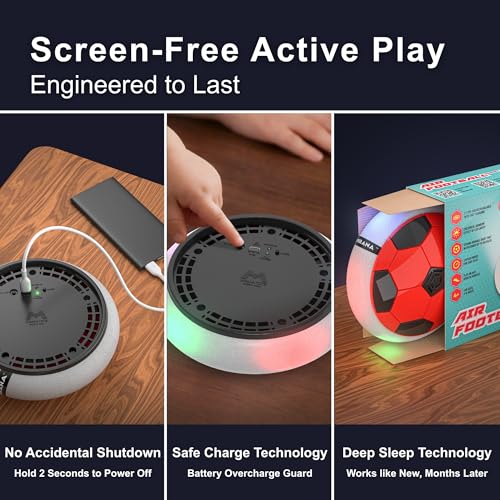 Image of Mirana Air Football Smart Toy for Kids | 3-Mode USB Type-C Rechargeable Hover Ball | Indoor Electric Hoverball with LED Lights | Birthday Gift for Boys & Girls 2 3 4 5 6 7 8 9 10 Years (Red)