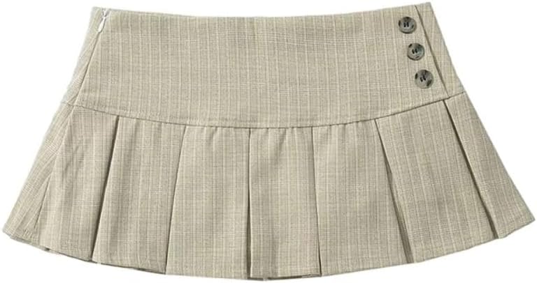 Women's High Waist Pleated Mini Skirt, Button Detail A-Line Casual Skort