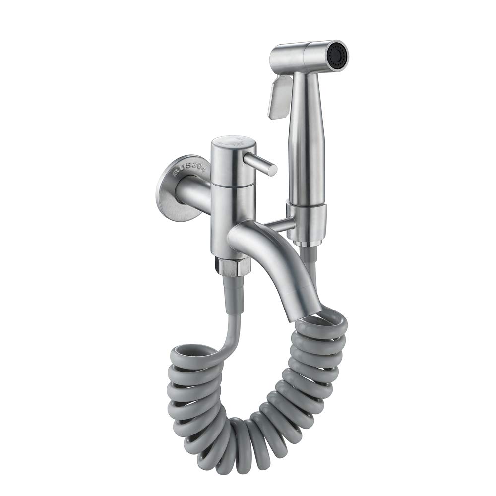 Bidet de acero inoxidable contra fugas de agua con manguera de PVC de 1,5 metros