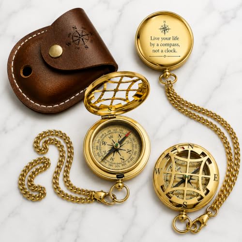 Brújula de bolsillo vintage grabada de latón para hombre con grabado personalizado
