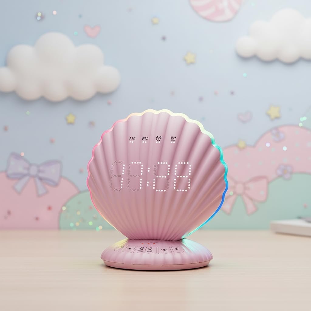 Loud Alarm Clock for Heavy Sleepers - Portable Bluetooth Speaker with White Noise Machine, RGB Night Light with Music Sync, Digital Clock for Bedroom Decor, Ideal Gift for Teens Adults (Pink)