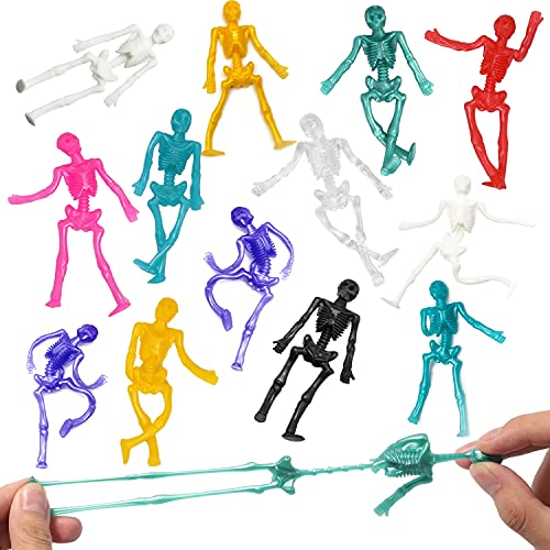 JOICEE 24PCS Halloween Stretchy Skeleton Toys, Assorted Color Stretchy Skull Squishy Toys for Party Favors, Happy Halloween Goody Bag Fillers, Halloween Sticky Toys for Kids, Boys & Girls2