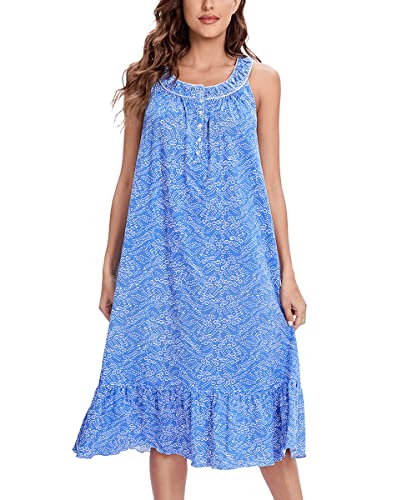 Image of IZZY + TOBY 100% Cotton Nightgowns for Women Soft Ladies Gowns Sleepwear Long Sleeveless Nightgown