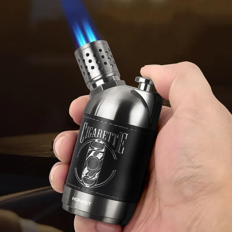 Windproof Strong Four Jet Flames Butane Gas Refillable Welding Cigarette Cigar Lighter with Cigar Punch at Bottom for Your Loved One-image-4