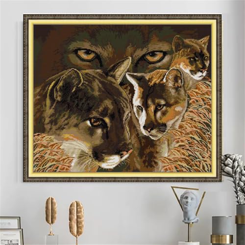 Image of JOYSEWING Leopard Cross Stitch Kits for Adults Beginners,Full Range of Cross-Stitch Stamped Kits Needlepoint Kits Embroidery Kits 14CT Cross Stitch Patterns-(Black Panther(14CT) 21.65 x18.50 Inch)