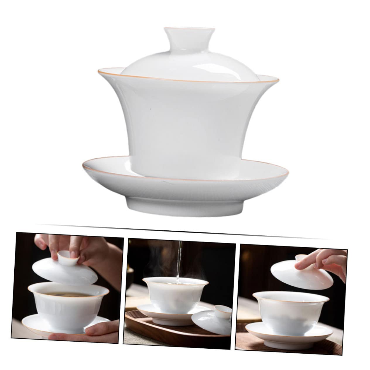 Juego de Taza de Té de Cerámica con Tapa y Platillo 9.5X9.5X8.5 CM para Reuniones de Té Diseño Original y Obsequio Adecuado