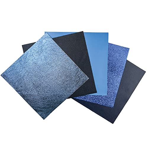 Dark Blue Leather Hide Sheets: 5 Blue Scrap Leather Pieces Leather Sheets for Craft 5x5 Inches / 12x12 Centimeters