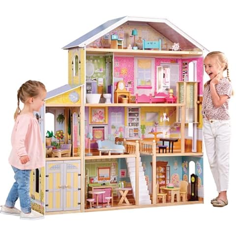 KidKraft 65252 Puppenhaus Majestic Mansion aus Holz mit Möbeln und Zubehör, Spielset mit vier Spielebenen für 30 cm große Puppen - Exklusiv bei Amazon Cover