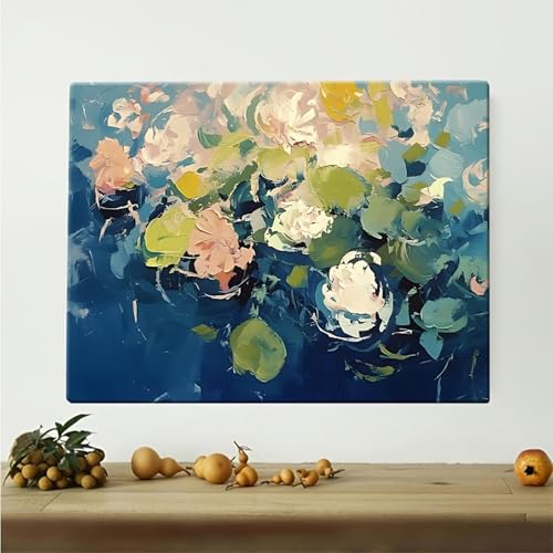 Impression sur toile florale abstraite bleue grand format 90x145 - 4