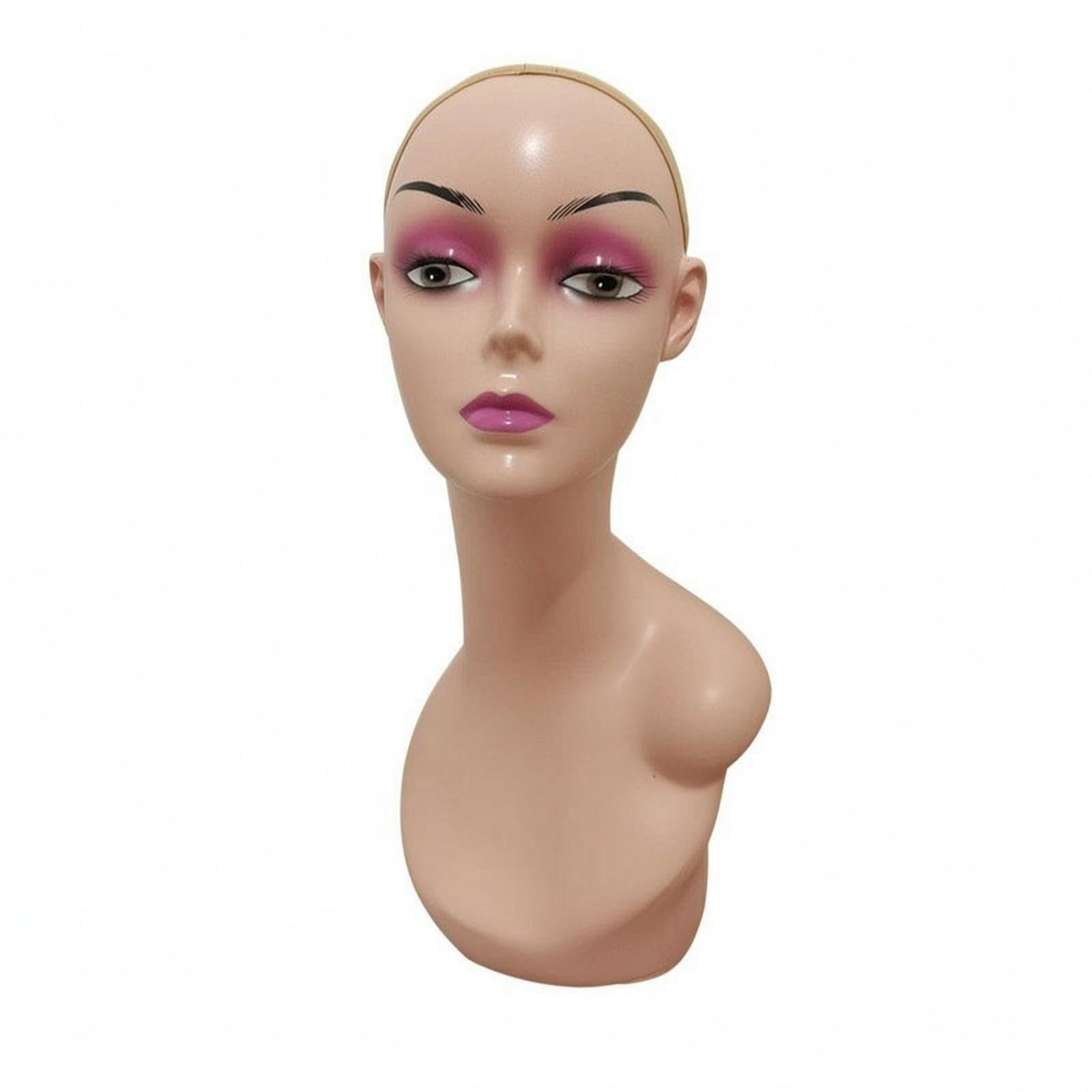 Female Mannequin Head Featureless Mannequin Bust with Shoulders Hollow Makeup Head W Seam-image-40