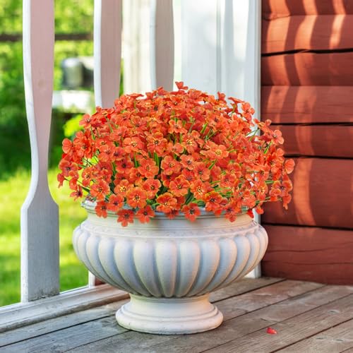 Image of Bassion 20 Bundles Fake Mums Artificial Fall Flowers for Outdoors, Orange