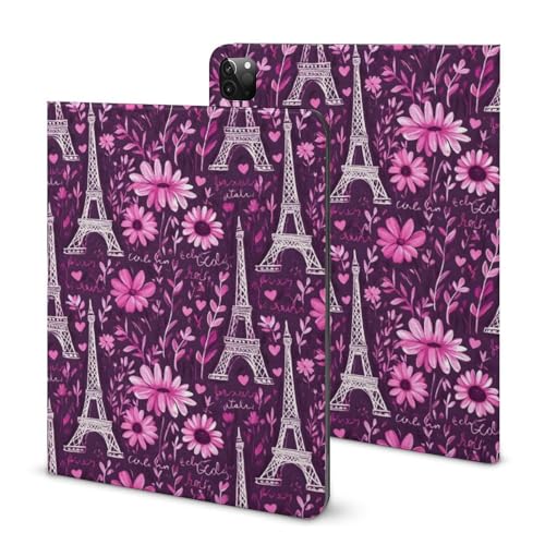 Coque iPad Pro 11 fine à mise en veille automatique et fleur rose