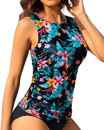 Image of Daci Tankini Tops for Women High Neck Swim Top Tummy Control Bathing Suit Top Modest Swim Tank Top No Bottom