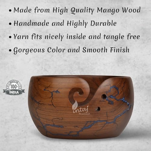 Image of INTAJ Wooden Yarn Bowl for Knitting and Crochet, 7 Inch No-Snag Holder