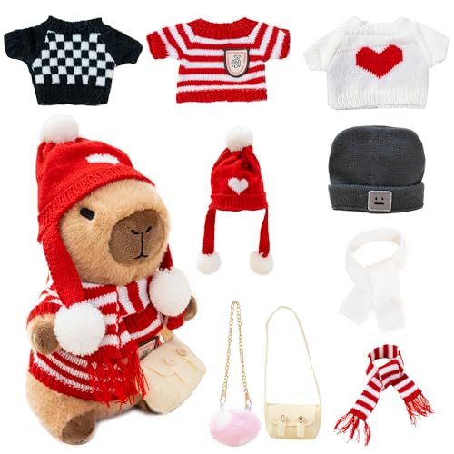 Image of Capybara Plush for Boys Girls Birthday Dress Up Cute Plushies,10 Pcs Set,9 Clothes and Accessories Kawaii Stuffed Animal Plushie Toy, Soft Peluche Doll for Kids 10.2 in