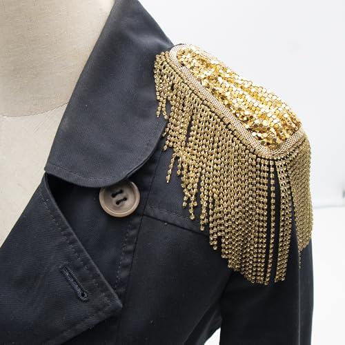 Image of 2 pcs Chain Tassel Rhinestone Epaulette Crystal Shoulder Epaulet Spirk Shoulder Badge Brooch Pin For Blazer Punk suit coat