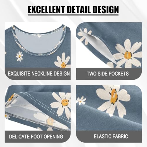 senya Short Sleeve Pajamas Sets Summer Cotton Sleepwear White Daisy Flower4