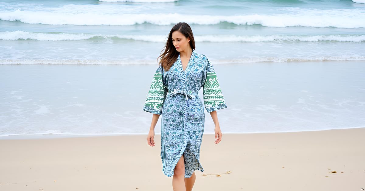 CRAFT KALA Women's Kimono Robe Long Robes with Colorful Crowns Printed Kimono Nightgown, One Size - Image 7