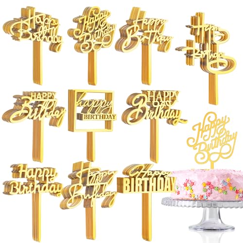 Décorations de gâteau d'anniversaire dorées pour gâteaux et cupcakes de fête