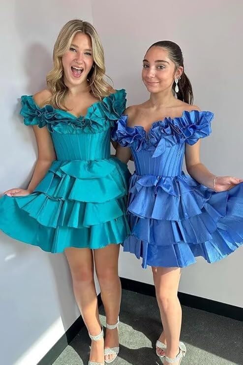 Off-Shoulder Ruffles Homecoming Dresses Tiered Short Mini HOCO Graduation Party Cocktail Gowns3